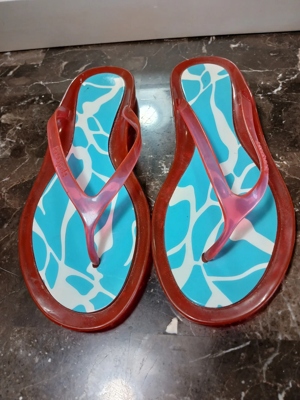 kate spade Pink Jelly Strap Sandals with Turquoise Patterned Footbed